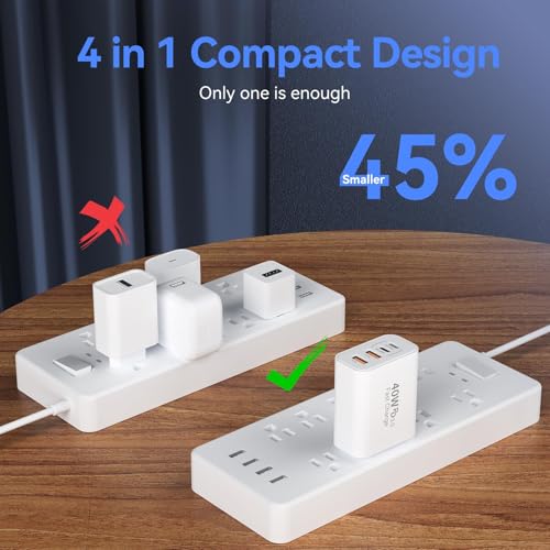 USB C Charger Block 40W USB Type C iPhone 18 Pro Charger Fast Charging Plug | 4-Port iPhone 18 Pro Max Charger Cube Plug, USB Wall Fast Charging Brick Power Adapter for iPhone 18/Duo/17/16/15/14 Pro Max