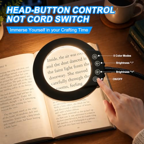 LED Desk Magnifying Lamp with Clamp,10X Magnifying Glass with Light | 5 Color Modes Stepless Dimmable Magnifier Light 3000K-6500K, 5V/2A USB Powered Hands Free Flexible Goose-Neck