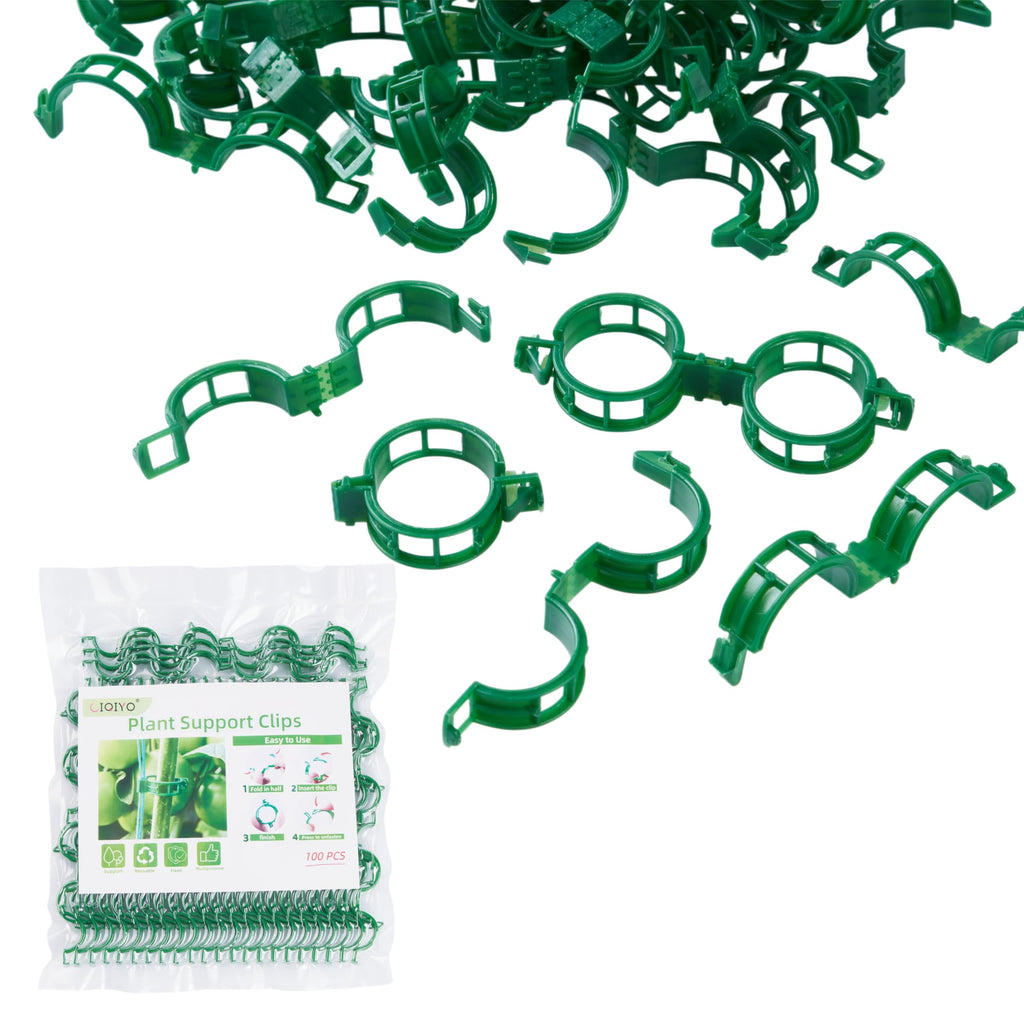 CIQIYO 100 Pcs Plant Support Clips,Plastic Clips for Securing Plants | Plant Fixing Clips,Tomato Vine Clips,Garden Clips for Climbing Plants,Grape and Vine Vegetables,Reusable(100, Green)