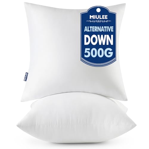 MIULEE 18x18 Throw Pillows Inserts 2 Pack, Decorative Pillows for Couch Bed | 100% Virgin Filling, Full and Fluffy, Lumbar, Back and Neck Support