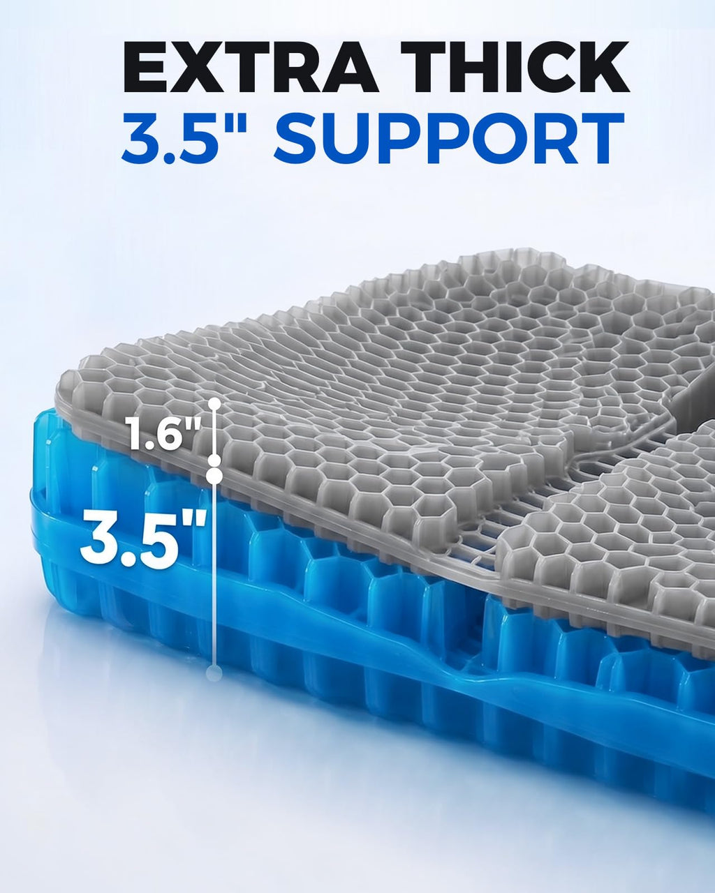 Zacro 3.5in Thick Gel Seat Cushion, Honeycomb Pad for Office Chair, Car | Cooling Gel Seat Cushion for Long Sitting, Ergonomic Hollow Center, Machine-Washable Cover, 16.5x14.6in