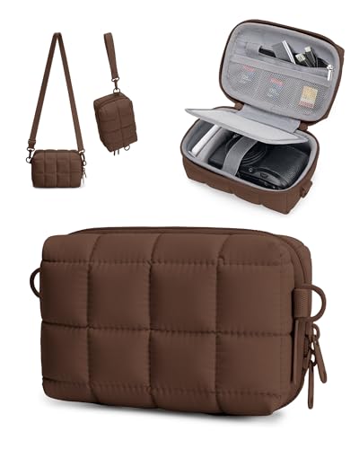 BAGSMART Small Puffy Digital Camera Case, Water-repellent, Coffee Brown | Camera Bag with 2 Carrying Ways for Canon PowerShot G7X Mark II/III/Sony DSCW800/DSCW830, Lightweight