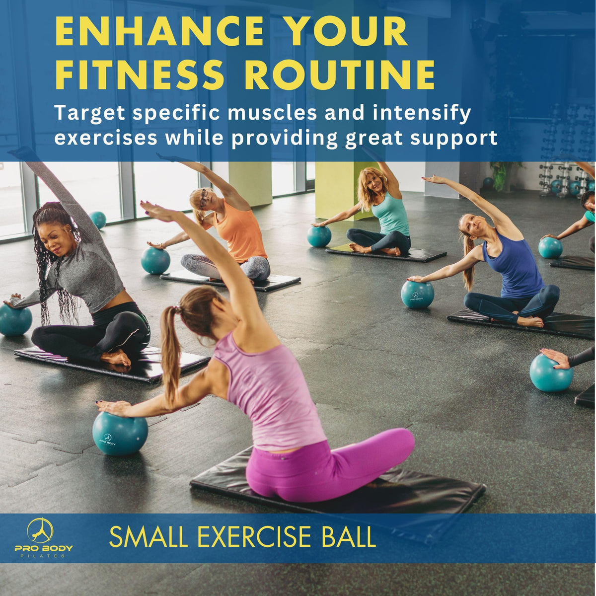 ProBody Pilates Ball Small — 9 Inch Small Exercise Ball | Anti-Burst PVC, Latex-Free, Clinic Grade, Between-Knees Stabilizer, Postpartum & Rehab, Straw Inflator, Yoga Ball Small