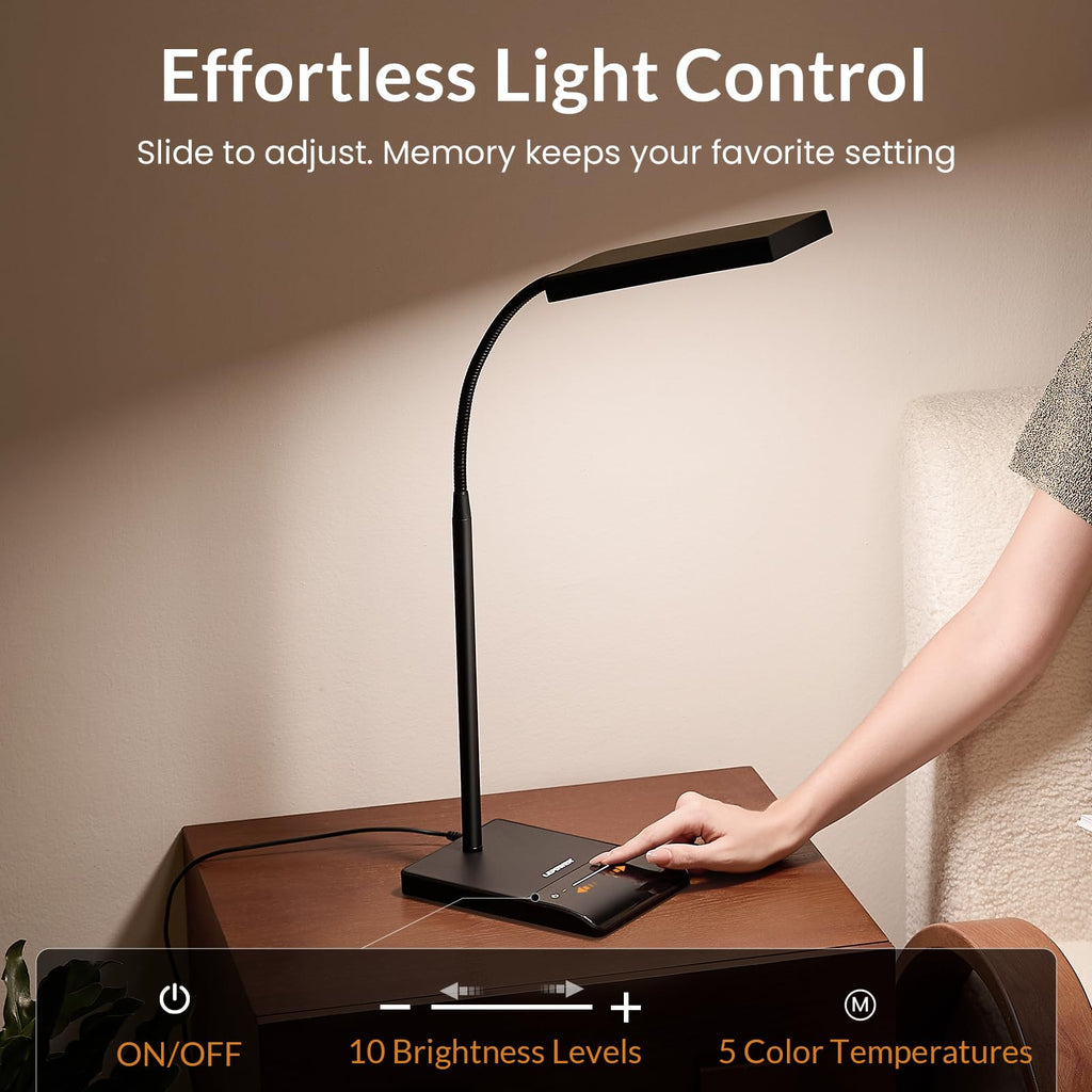 LEPOWER Desk Lamp, 800LM LED for Home Office, True Eye-Caring for Reading | 50 Lighting Modes, 2X Wider Panel, 360° Flexible Gooseneck, Touch Control, 12W Bright Table Lamp for Dorm, Bedroom, Study