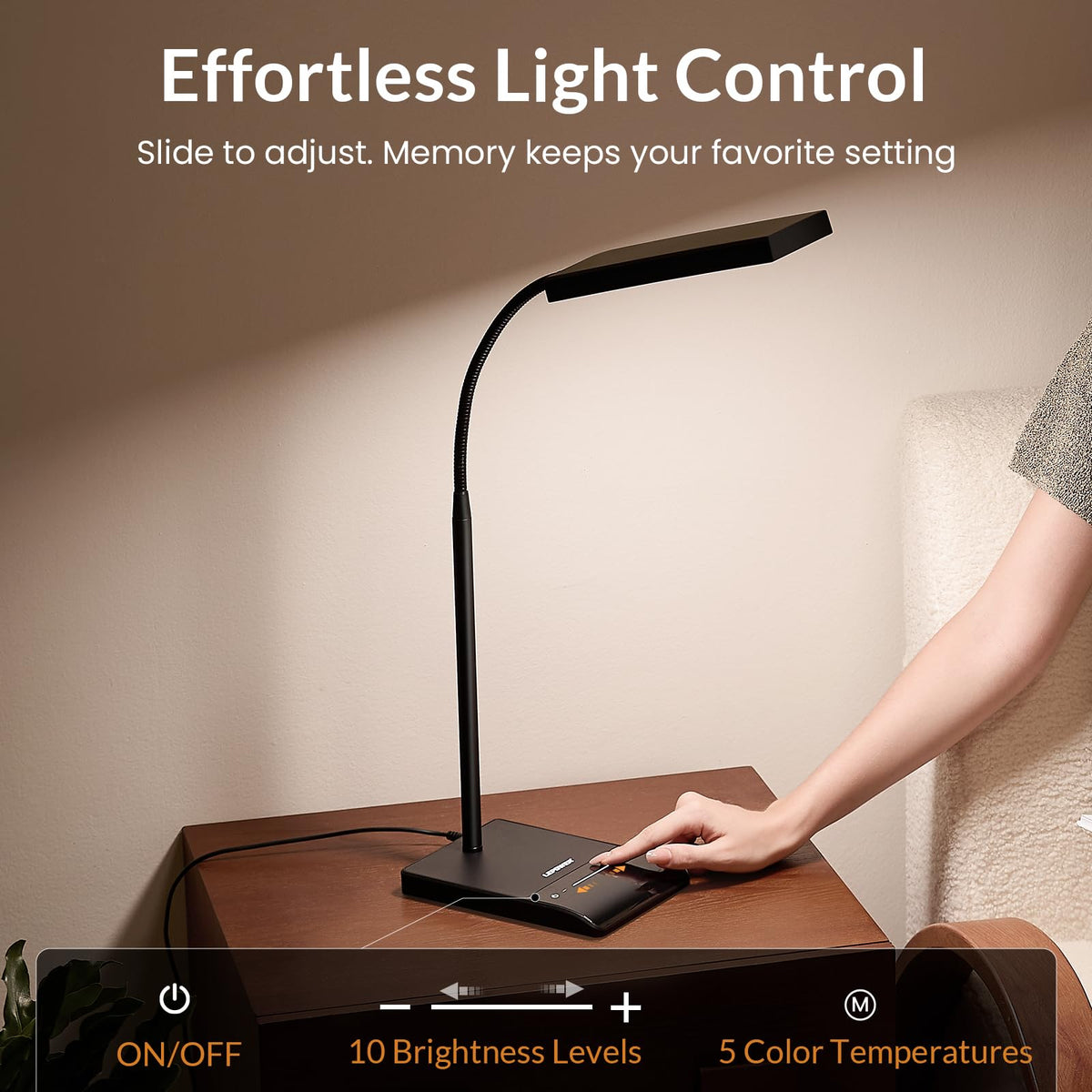 LEPOWER Desk Lamp, 800LM LED for Home Office, True Eye-Caring for Reading | 50 Lighting Modes, 2X Wider Panel, 360° Flexible Gooseneck, Touch Control, 12W Bright Table Lamp for Dorm, Bedroom, Study