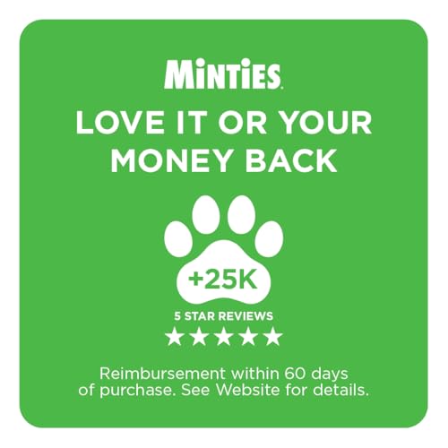 Minties Mint Dental Chews for Dogs, Medium Breeds 25-50 lbs, 40 Ct | Vet-recommended mint dental bone; scrubs teeth as dogs chew; fights plaque, tartar & bad breath; no soy/wheat/corn