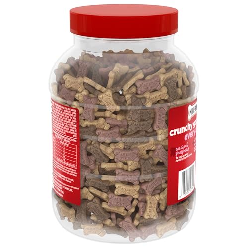Milk-Bone Flavor Snacks Mini’s Dog Treats, 36 Oz. | 5 calories per treat, 15% protein, 3 flavors per canister (beef, chicken & bacon, naturally & artificially flavored)