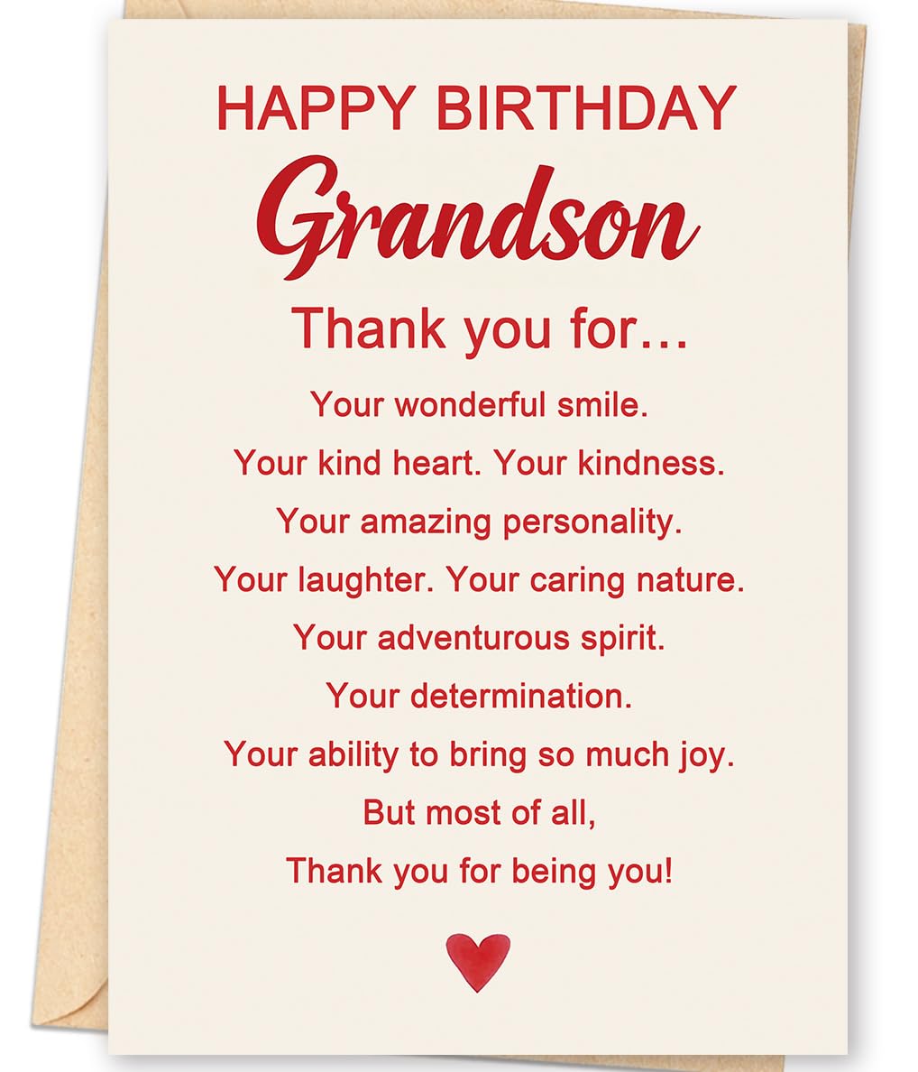 mmuue Grandson Birthday Card, Birthday Card for Grandson Adult | Happy Birthday Grandson Card Gifts from Grandma Grandpa, Printed Heartfelt Message Inside with Envelope
