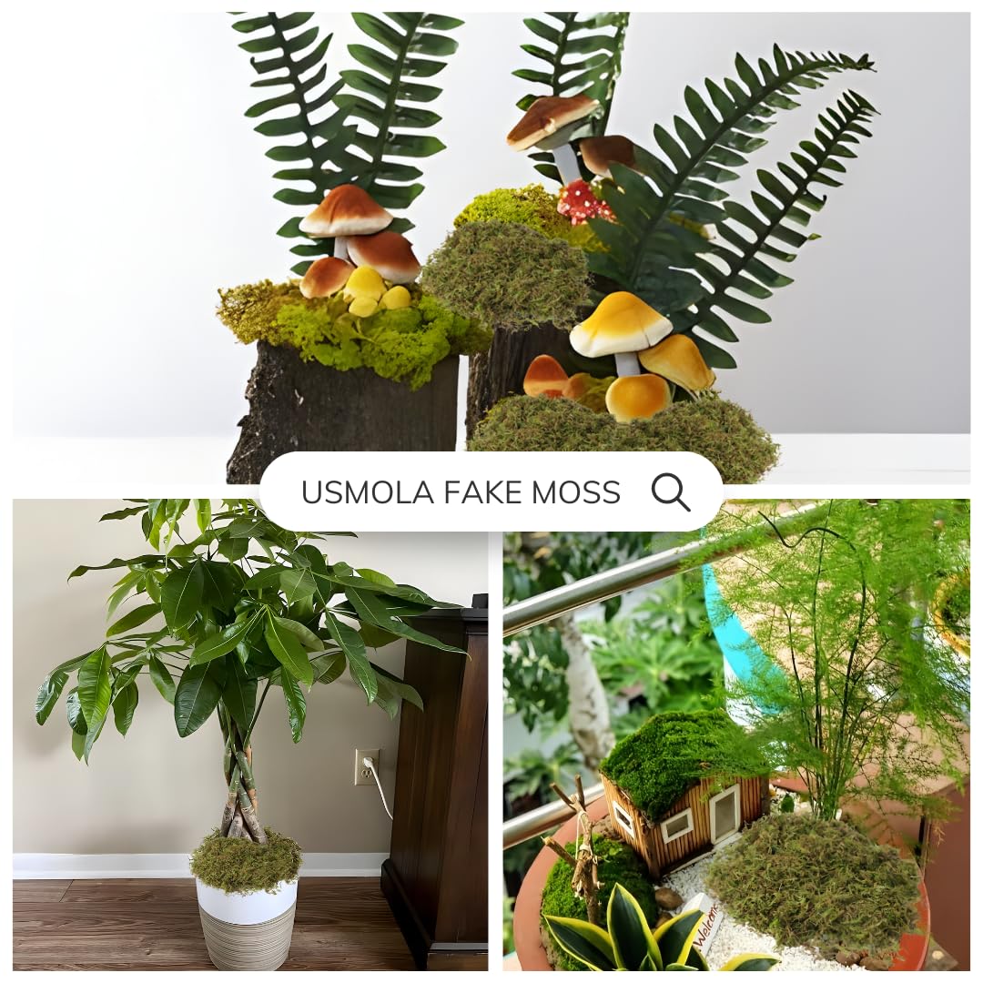 USMOLA Fake Green Moss for Potted Plants, 4OZ Artificial Moss for DIY Crafts, Faux Moss for Table Centerpieces Fairy Garden Decor (Fresh Green 140gr)