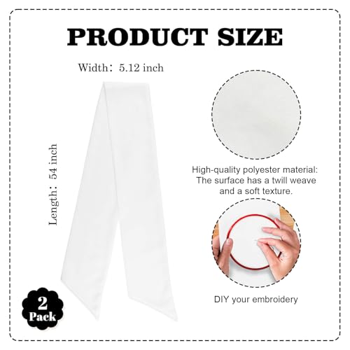 Kutyndrix 2 Pack White Wreath Sash for Front Door, Blank Linen-Look Wreath Sashes for Embroidery Monogram, DIY Farmhouse Wedding Door Decor, 5.12 x 54 Inch