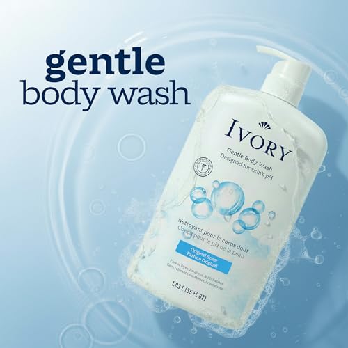 Ivory Body Wash Designed for the Whole Family, Original Scent, 35 fl oz | Gentle Formula for Sensitive Skin | Free of Dyes, Parabens, & Phthalates | Plant-Based Cleaning Power Designed for Skin's pH