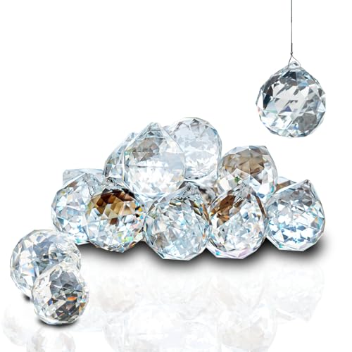 Crystal Prism 12PCS 1.2" Crystal Ball Prism K9 Glass Hanging Ornaments | Precision Faceted Cuts Brilliant Rainbow Reflections Ideal for Suncatchers Weddings DIY Crafts Chandeliers Home Decor
