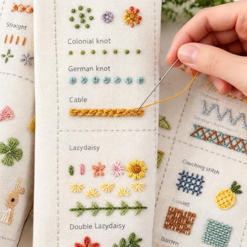 Embroidery Stitch Book Kit for Adults & DIY Craft Enthusiasts, Portable Embroidery Kit for Beginners, Includes Guide to 106 Patterns with Tools & Tutorials and 86-Piece Sewing Tool Set