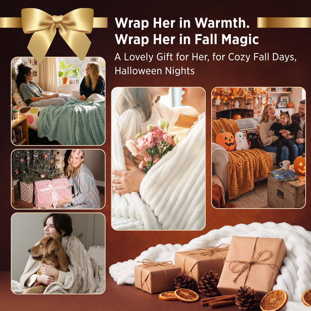 Bedsure GentleSoft White Throw Blanket for Couch - Halloween Decorations for Fall Home Living Room Decor, Cozy Fleece Blanket, Christmas Birthday Gifts for Women Mom Her Girls, Off White, 50x60 in