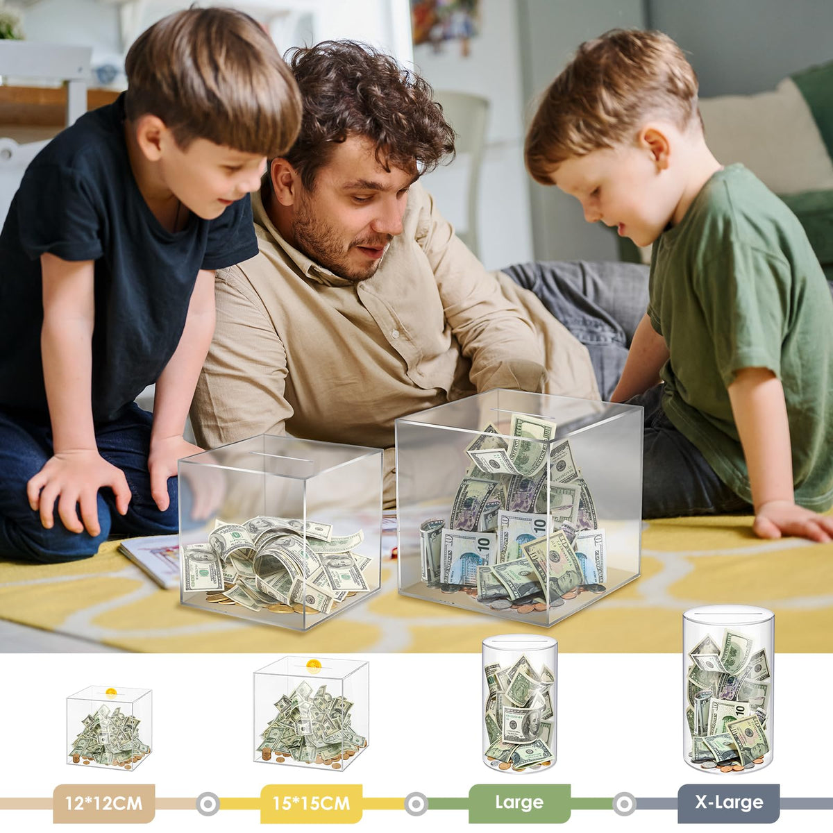 Piggy Bank for Adults Must Break to Open Acrylic Clear Piggy Bank Coin Bank | Vcertcpl Money Saving Box for Cash Saving, Unopenable Adults Bank for Real Money Bank Change Jar (Clear, 12x12CM)