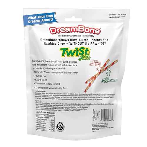DreamBone Twist Sticks Rawhide-Free Dog Treats With Real Protein, 50 Count | Daily Chew, Digests Safely and Completely, Made With Real Chicken and Veggies, For Adult Dogs