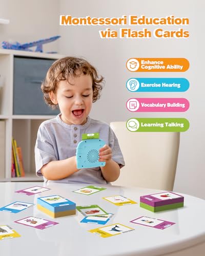 Airbition Talking Flash Cards for Toddlers Ages 1‑4,224 Words English Blue | Montessori Language Learning Toys with 224 Words, Pocket Speech Therapy Toys, Sensory Learning Kit, Educational Toys for Kids