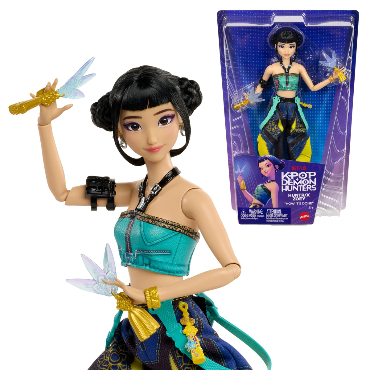 ​Mattel Kpop Demon Hunters HUNTR/X Zoey Fashion Doll | Wearing “How It’s Done” Performance Look, Spirit Blades Accessory, Inspired by the Movie