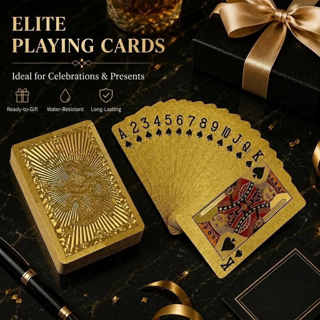 Golden Dragon PVC Playing Cards, Matte Finish with Intricate Pattern on Durable Hardened Deck, Elegant Design for Poker Game Night and Party Gatherings