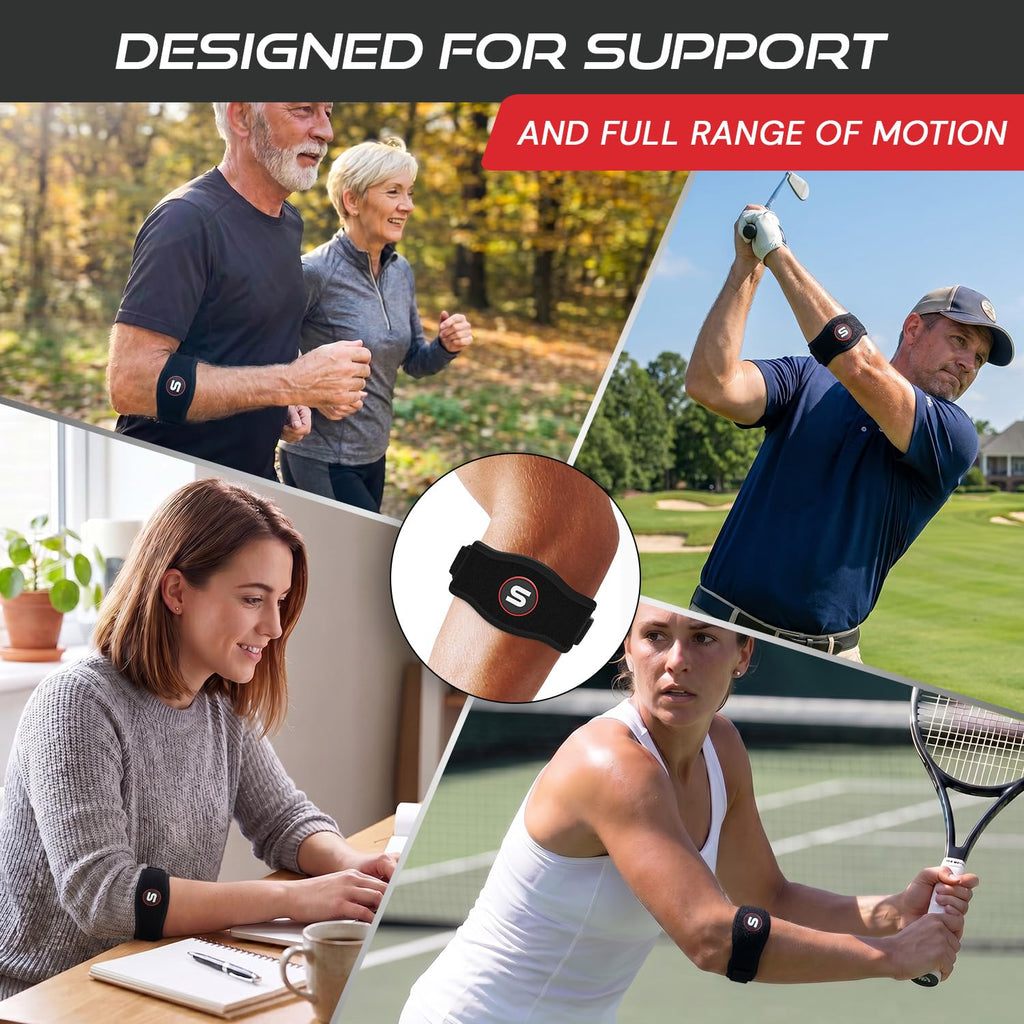 Sleeve Stars Tennis Elbow Brace for Men & Women, Fits 9"-23" (Single/Black) | Adjustable Counterforce Brace, Tennis Elbow Strap for Tendonitis Relief, Golfers Elbow Strap, Forearm Brace, Elbow Wrap