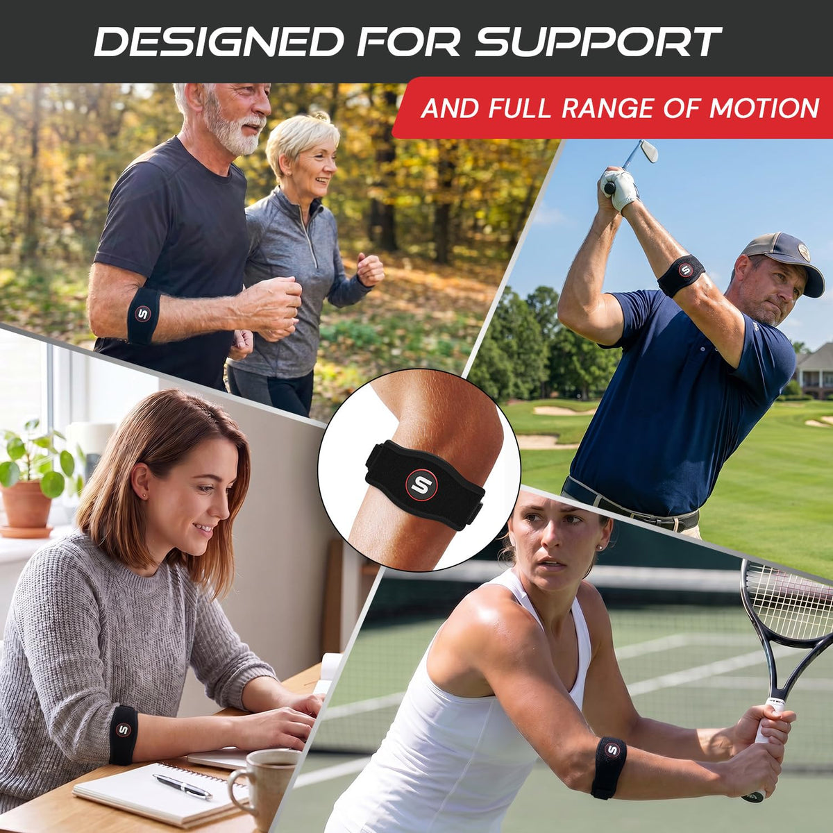 Sleeve Stars Tennis Elbow Brace for Men & Women, Fits 9"-23" (Single/Black) | Adjustable Counterforce Brace, Tennis Elbow Strap for Tendonitis Relief, Golfers Elbow Strap, Forearm Brace, Elbow Wrap