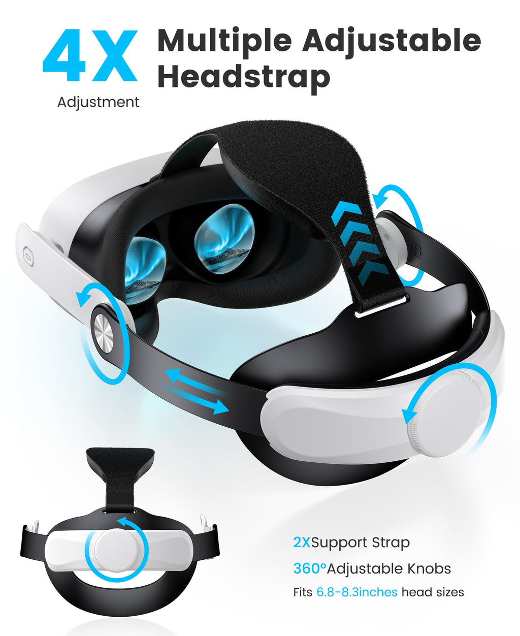 Kawaye for Meta Quest 3S/Quest 2/Quest 3 Head Strap, Adjustable Halo Strap Replacement for Elite Strap, VR Headset Strap Enhanced Support&Comfort Reduce Facial Pressure