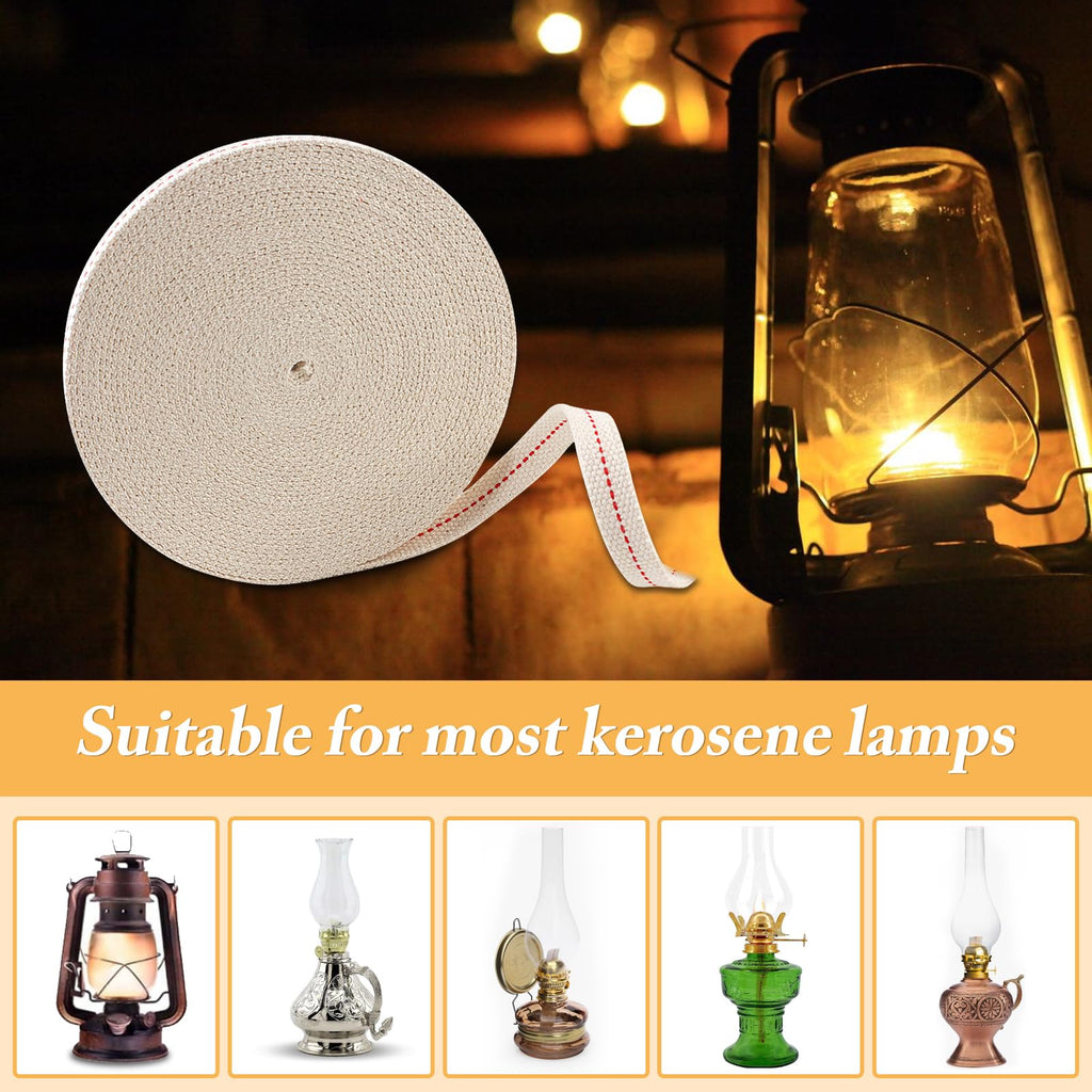 32.8 Feet Oil Lamp Wicks, Each Roll is 1/2-inch Wide Wicks for Oil Lamps, Cotton Oil Lamp Wick Can Be Used As Fuel for Kerosene Lamps, Lanterns and Oil Lamps