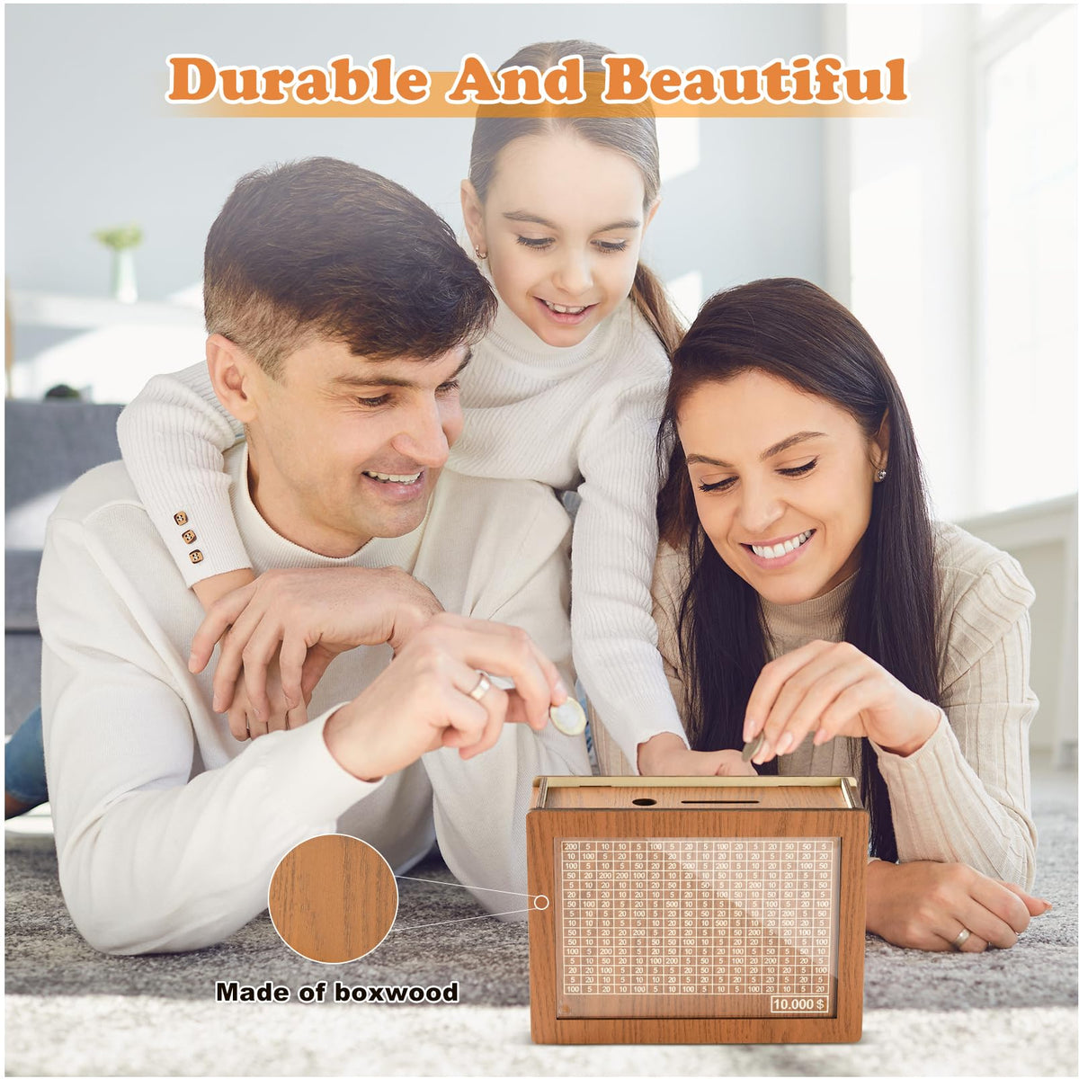 10000 Savings Challenge Box, Money Saver Box 10k Smash, Wooden Digital Save Piggy Bank for Adults Kids, Cash Vault Wooden Savings 10,000 Dollar, Caja De Ahorros, Cashbox Kakeibo