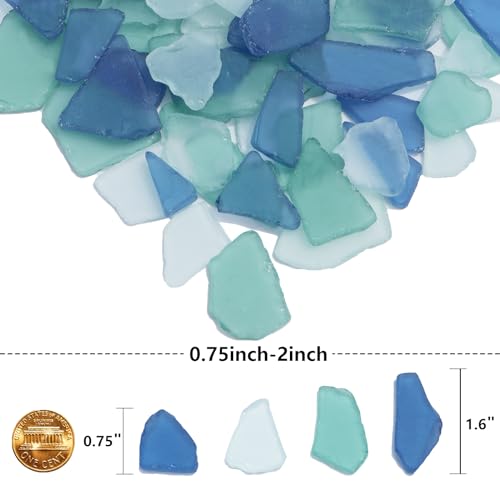 QYGL Sea Glass for Crafts - 14oz Blue Mixed Frosted Seaglass Pieces | Vase Filler and Aquarium Ornament, DIY Craft Supplies for Art, Beach Weddings, and Home Decor
