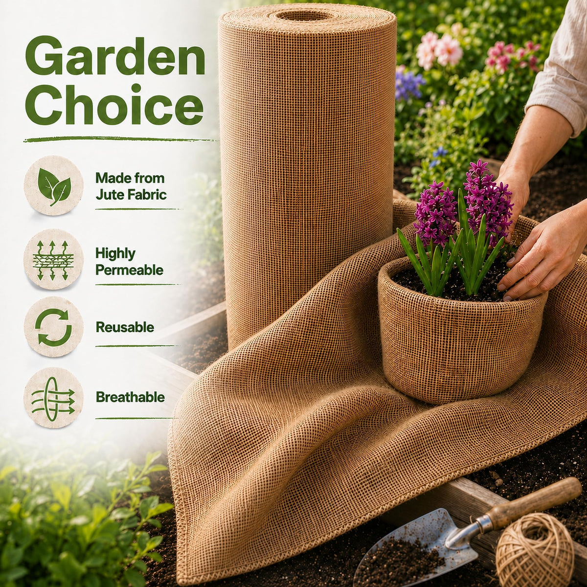 RAINFLOW 19.7" x 13 Feet Burlap Fabric Roll - Natural Jute Burlap Roll | Multipurpose Garden Fabric for Weed Barrier, Tree Wrap, Plant Cover, Landscaping, Farmhouse Decor, Wedding Decor & Crafts