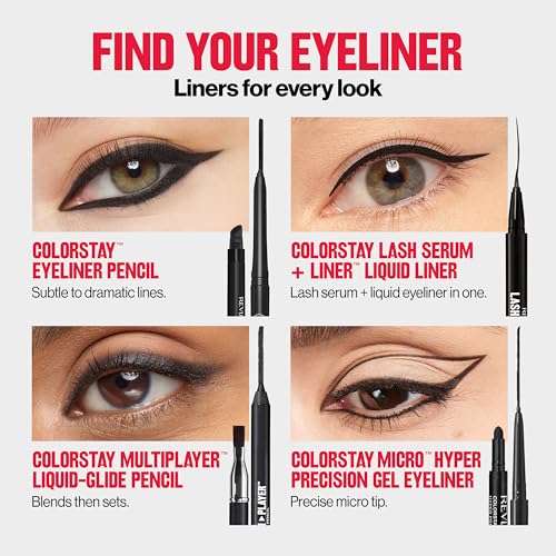 Revlon ColorStay Pencil Waterproof Eyeliner, 202 Black Brown, 0.01 oz | Waterproof pencil eyeliner with built-in sharpener. Smudge-proof, long-lasting, intense matte color.