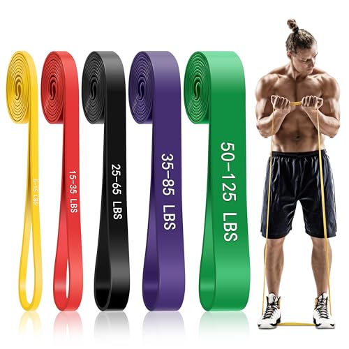 5-Level Resistance Bands for Working Out, Pull Up Assistance Bands | 5-125 LBS Resistance, Fitness, Full-Body Training, Physical Therapy & Stretch Workout, for Men, Women, Home, Outdoor, Gym Use