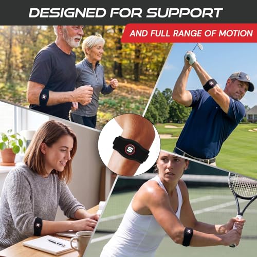 Sleeve Stars Tennis Elbow Brace for Men & Women, Fits 9"-23" (Single/Black) | Adjustable Counterforce Brace, Tennis Elbow Strap for Tendonitis Relief, Golfers Elbow Strap, Forearm Brace, Elbow Wrap