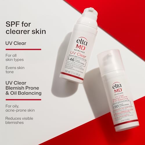 EltaMD UV Clear Face Sunscreen with Zinc Oxide, Oil-Free, SPF 46 and SPF 50 | Calms and Protects Acne-Prone Skin and Rosacea, No White Cast, Dermatologist Recommended, Available in Three Tints and Sizes