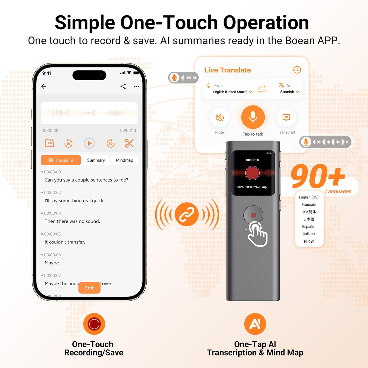 AI Voice Recorder, Transcribe & Summarize with AI Note Taker | Voice Recorder for Meetings & Lectures & Interviews, Voice Activated with Playback, 90+ Languages, Portable Tape Recorder
