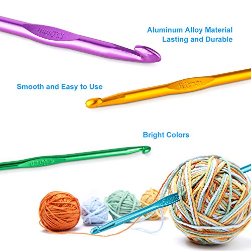 Vodiye 14 Sizes Crochet Hooks Set, 2.0-10.0mm, Metal Crochet Needles | Crochet Hooks for Beginners and Craft Lovers with Ergonomic Crochet Needles for Comfortable Crocheting and DIY Yarn Projects