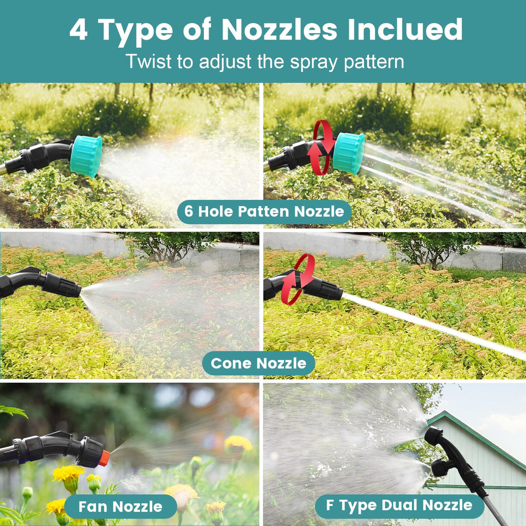 Battery Powered Sprayer 2 Gallon, 2026 Upgrade Electric Sprayer with 3 Adjustable Speed, Battery Indicator, 4 Mist Nozzles, Rechargeable Retractable Wand with Adjustable Shoulder Strap for Lawn Garden