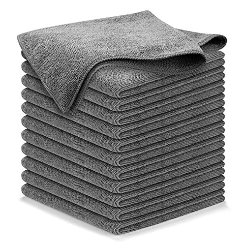 USANOOKS Microfiber Cleaning Cloth Grey - 12 Pcs (12.5"x12.5") - High Performance - 1200 Washes, Ultra Absorbent Microfiber Towel Weave Grime & Liquid for Streak-Free Mirror Shine - Car Washing Cloth