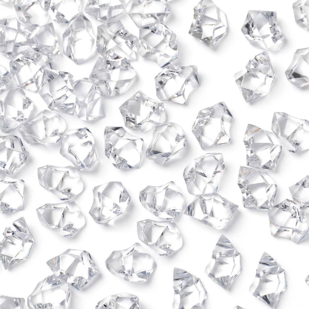DOMESTAR Clear Fake Ice Rocks, 150 PCS Acrylic Crystal for Vase Fillers | Fake Diamonds for Table Centerpieces Wedding Party, Fish Tanks Decor Table Scatter DIY Craft Supplies Food Display