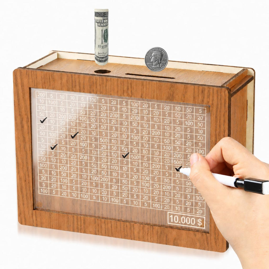 10000 Savings Challenge Box, Money Saver Box 10k Smash, Wooden Digital Save Piggy Bank for Adults Kids, Cash Vault Wooden Savings 10,000 Dollar, Caja De Ahorros, Cashbox Kakeibo