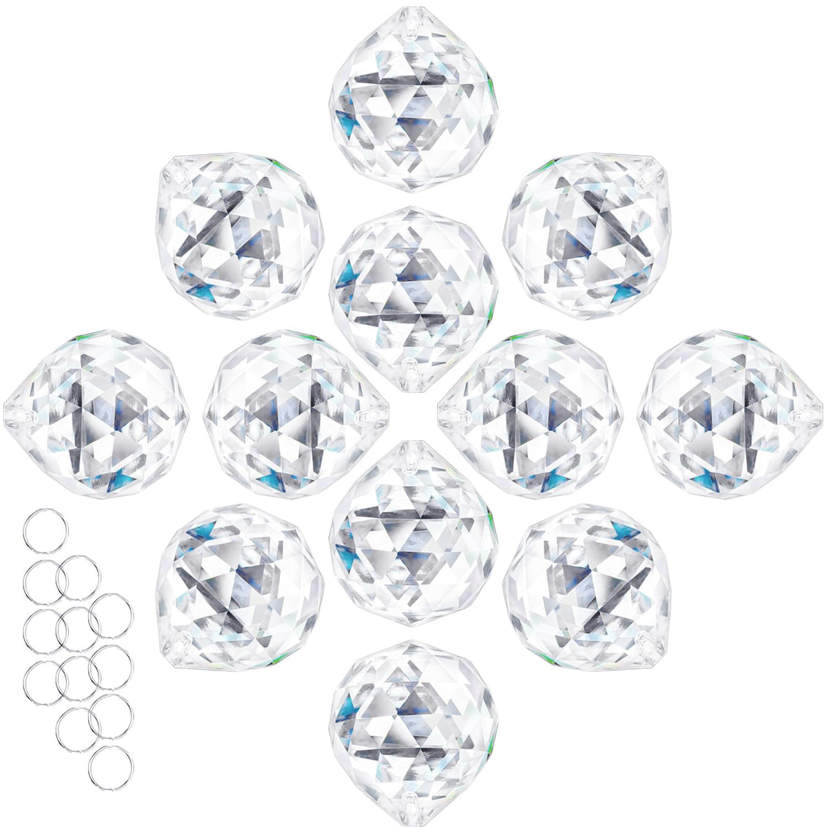 Crystal Prism 12PCS 1.2" Crystal Ball Prism K9 Glass Hanging Ornaments | Precision Faceted Cuts Brilliant Rainbow Reflections Ideal for Suncatchers Weddings DIY Crafts Chandeliers Home Decor
