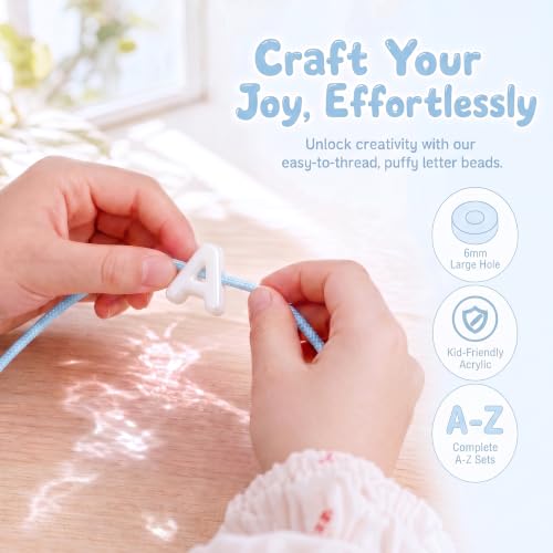 Fibrella 52 Pcs Large Acrylic Letter Beads Chunky Alphabet Jelly White | Big horizontal holes, bubble letter beads, for jewelry making/keychains/bag charms/diy decorations