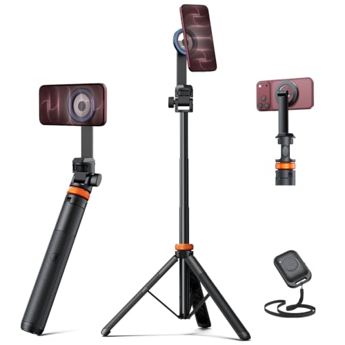 EUCOS 62" Magnetic Phone Tripod for iPhone, Selfie Stick Tripod with Remote | N52 Strong Magnetic Phone Stand, Extendable Cell Phone Stand for Video Recording, Travel