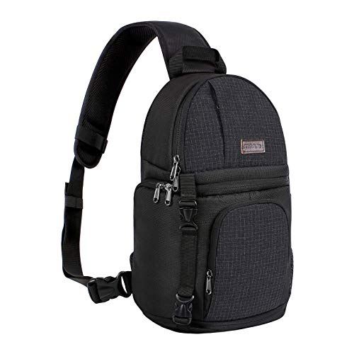 MOSISO Camera Sling Bag, Photography Shoulder Bag Compact Camera Backpack | DSLR/SLR/Mirrorless Camera, Quick Access, Tripod Holder, Custom Dividers, Compatible with Canon/Nikon/Sony/Fuji,Black