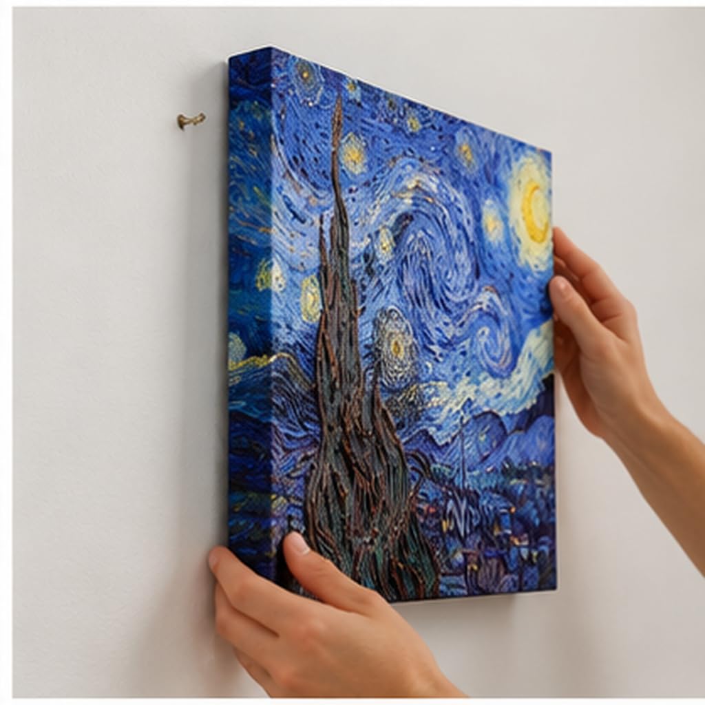 Wieco Art Starry Night Vincent Van Gogh Canvas Wall Art Prints | Gallery Wrapped, Ready to Hang, Paintings Reproduction, Abstract Landscape Pictures, Wall Art for Home Office Decorations
