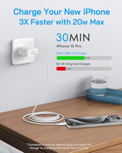 20W Fast Charger for iPhone 18/17/16/15 with 6FT Cable [3-Pack] | USB-C Wall Charger & C-to-C Cable, Compatible with iPhone 18/17/16/15 Series, USB-C iPad Pro/Air/Mini & More