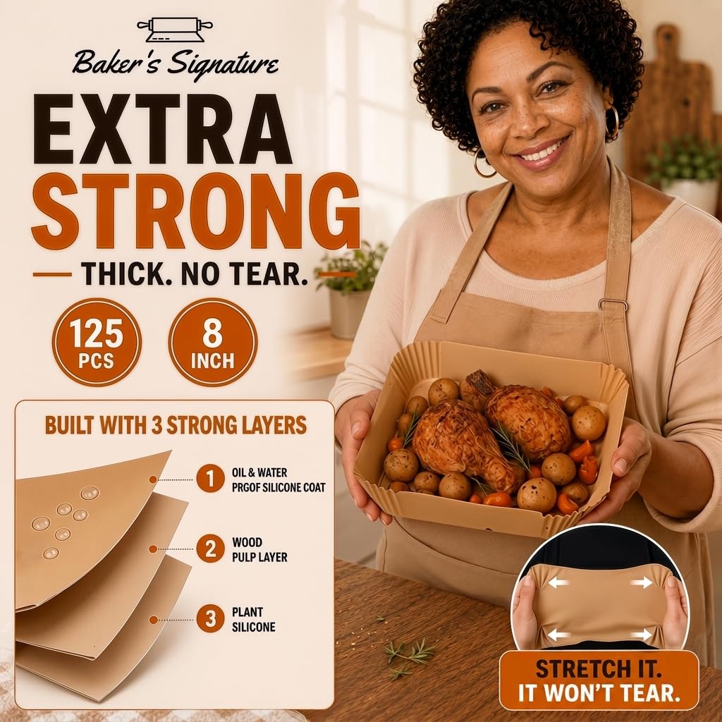 Air Fryer Liners Disposable, Unbleached Parchment Paper Baking Liners | Non-Stick, Oil-Proof, Fits 5-8 Qt Baskets, Heat Safe to 450F, BPA-Free & PFAS-Free for Ninja, Cosori, Instant Pot