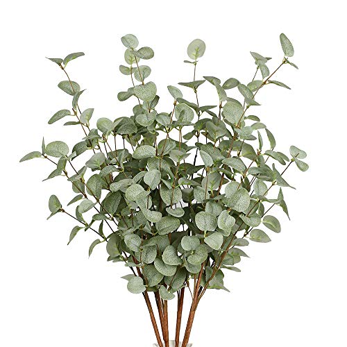 VGIA 6 Pcs 27" Eucalyptus Stems Greenery Stems Eucalyptus Leaf Spray in Green Silk Plastic Plants Floral Artificial Plants for Home Party Wedding Decoration