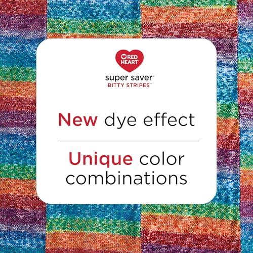 Red Heart Super Saver Bitty Stripes Crochet Yarn, Unicorn Mane, 2-Pack | #4 Medium Worsted 100% Acrylic Self-Striping Yarn for Knitting, Blankets, Hats, Scarves, and Sweaters, 515 yards, 283g/10oz