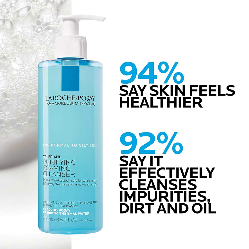 La Roche-Posay Toleriane Purifying Foaming Facial Cleanser with Niacinamide | Oil free face wash for sensitive skin with niacinamide and ceramides. Pore cleanser that won’t dry out skin and is soap free.